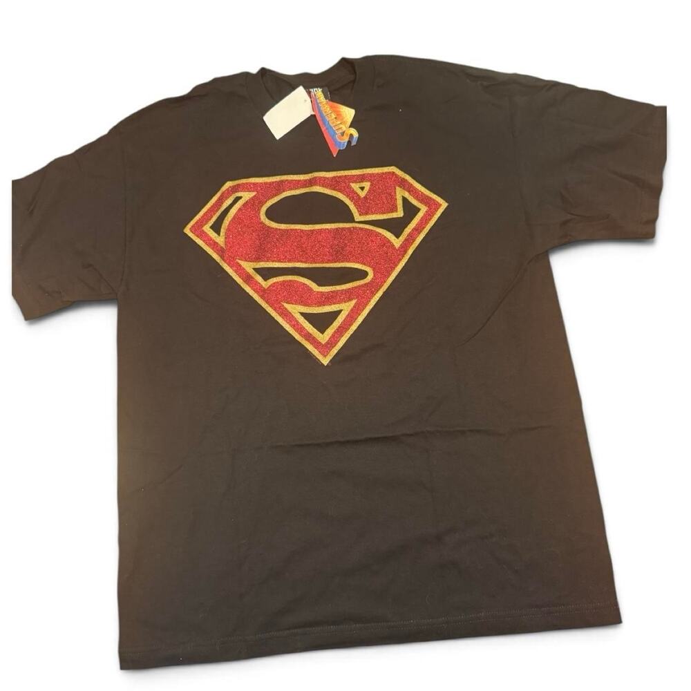 Vintage 1996 Superman Logo T-Shirt Deadstock NWT Giant XL DC Comics Glitter